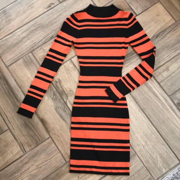 Mock neck striped sweater dress| Orange - Picture 2 of 5